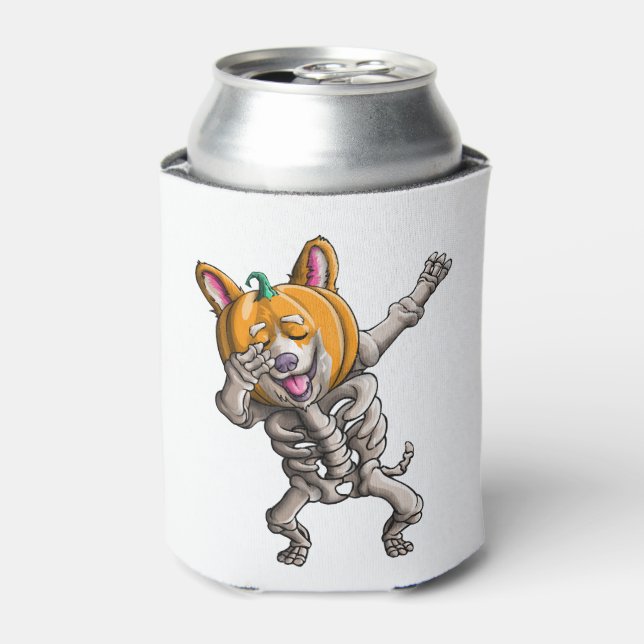 Dabbing Skeleton Corgi Cute Halloween Corgi Funny Can Cooler (Can Front)