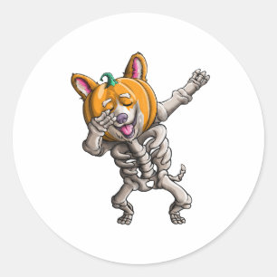 Dabbing Skeleton Corgi Cute Halloween Corgi Funny Classic Round Sticker