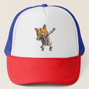 Dabbing Skeleton Corgi Cute Halloween Corgi Funny Trucker Hat