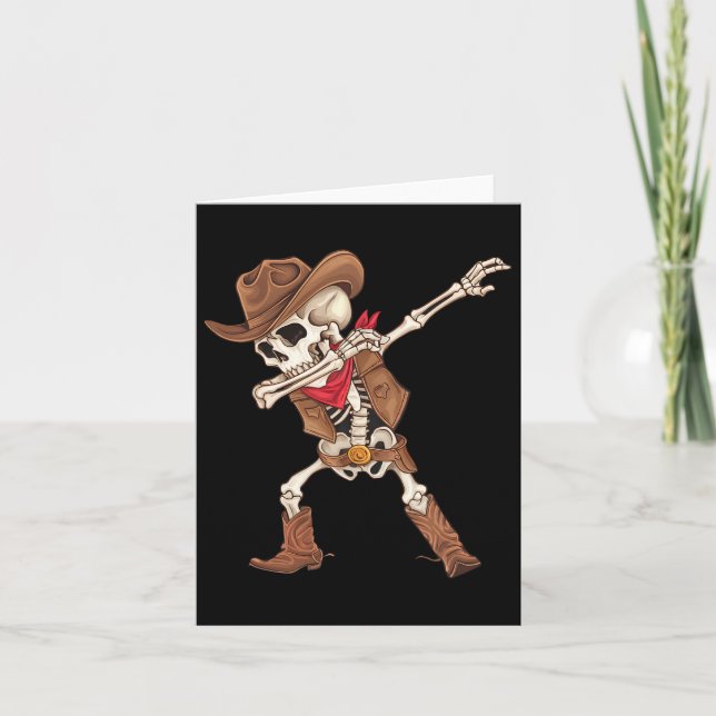 Dabbing Skeleton Cowboy Halloween Costume Boys Men Card (Front)