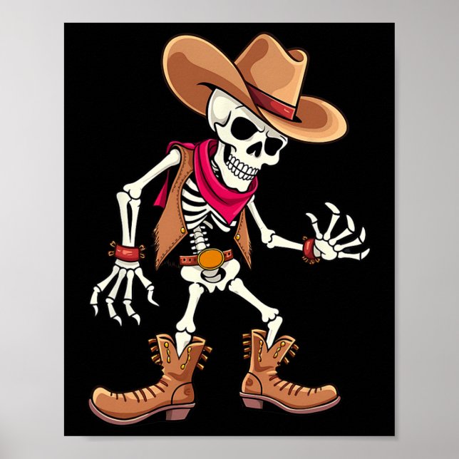 Dabbing Skeleton Cowboy Halloween Costume Kids Boy Poster (Front)