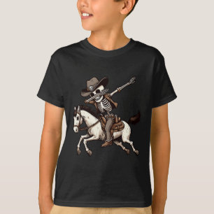 Dabbing Skeleton Cowboy Halloween Costume Kids Boy T-Shirt