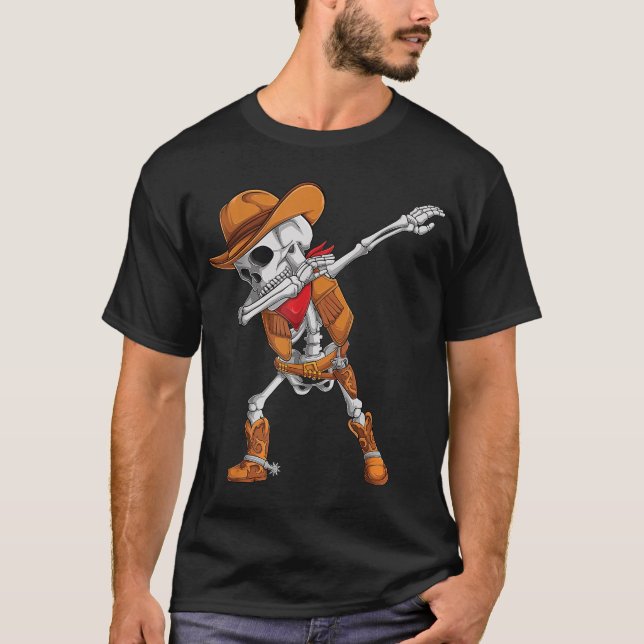  Dabbing Skeleton Cowboy Halloween Costume  T-Shirt (Front)