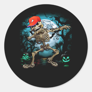 Dabbing Skeleton Dancing Halloween Costume on full Classic Round Sticker