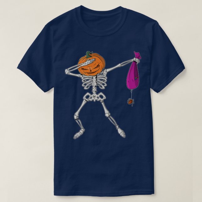 Dabbing Skeleton Funny Halloween Pumpkin Costume A T-Shirt (Design Front)