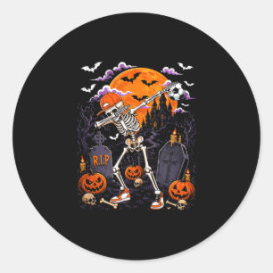 Dabbing skeleton halloween costume soccer player classic round sticker