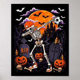 Dabbing skeleton halloween costume soccer player poster