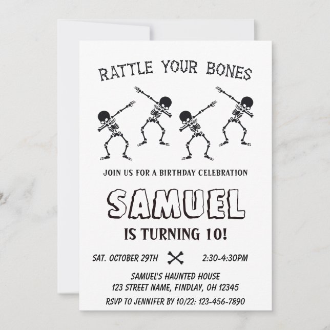 Dabbing Skeleton Halloween Happy Birthday Party Invitation (Front)