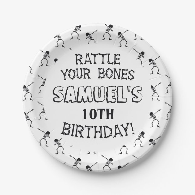 Dabbing Skeleton Halloween Happy Birthday Party Paper Plate (Front)