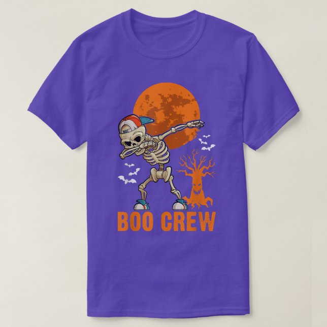 Dabbing Skeleton, Halloween, Orange Moon, Boo Crew T-Shirt (Design Front)