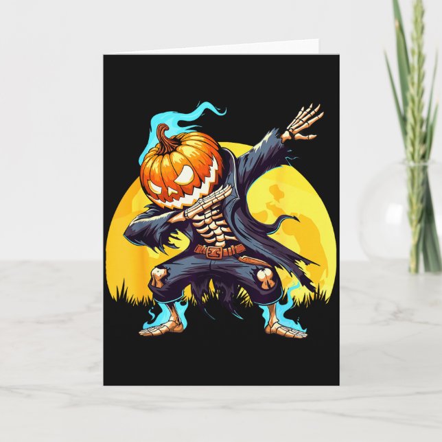 Dabbing Skeleton Headless Pumpkin Dab Dance Boys H Card (Front)