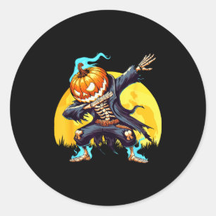 Dabbing Skeleton Headless Pumpkin Dab Dance Boys H Classic Round Sticker
