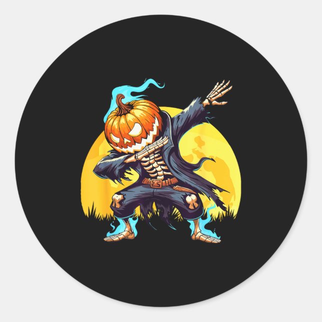 Dabbing Skeleton Headless Pumpkin Dab Dance Boys H Classic Round Sticker (Front)