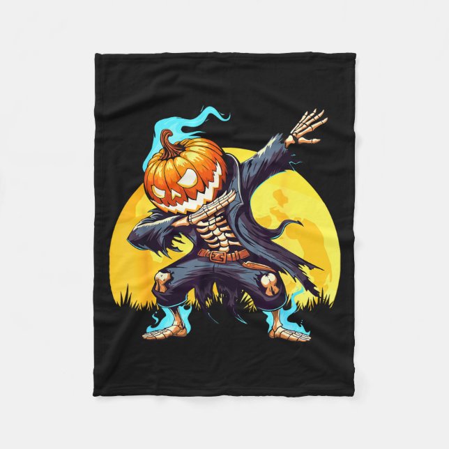 Dabbing Skeleton Headless Pumpkin Dab Dance Boys H Fleece Blanket (Front)