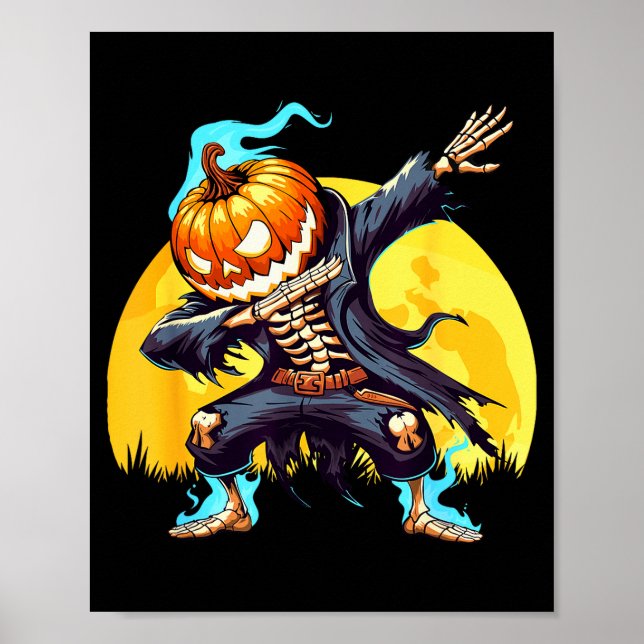 Dabbing Skeleton Headless Pumpkin Dab Dance Boys H Poster (Front)