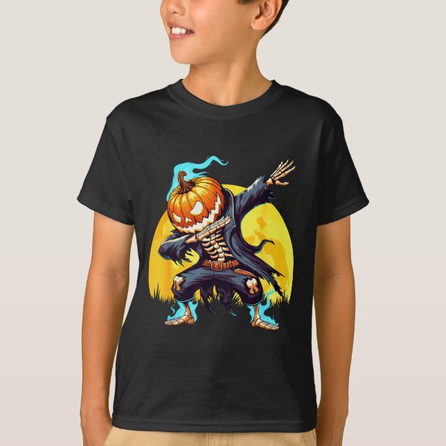 Dabbing Skeleton Headless Pumpkin Dab Dance Boys H T-Shirt (Front)