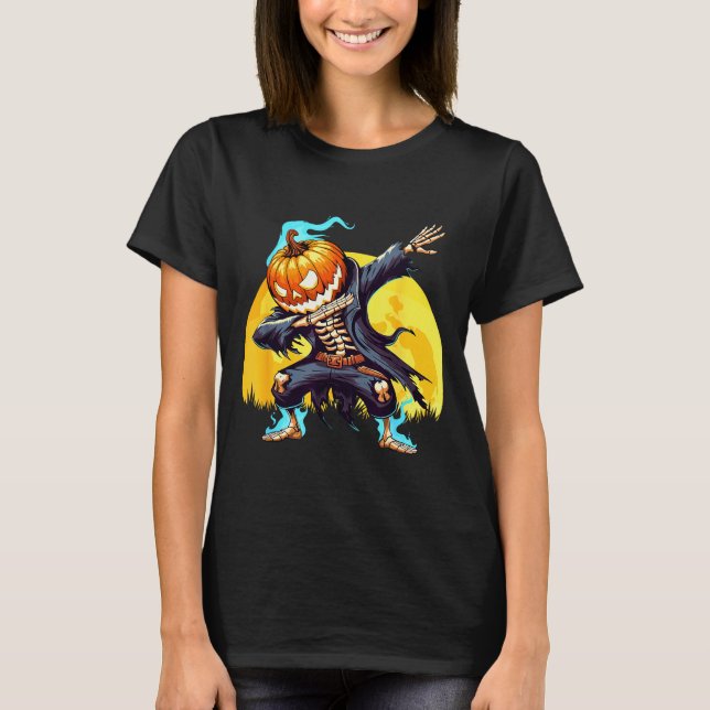 Dabbing Skeleton Headless Pumpkin Dab Dance Boys H T-Shirt (Front)