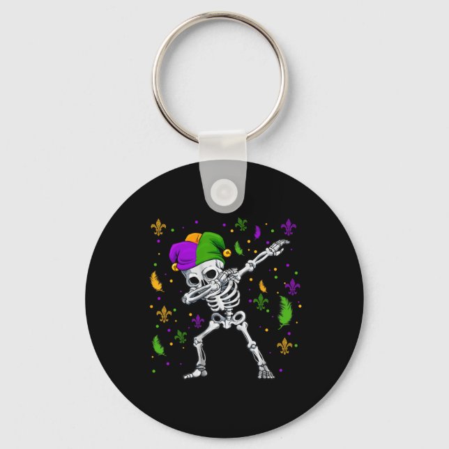 Dabbing Skeleton Mardi Gras Kids Boys  Key Ring (Front)