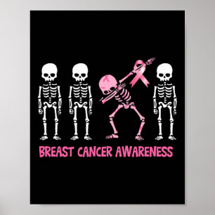 Dabbing Skeleton Pink Ribbon Breast Cancer Hallowe Poster