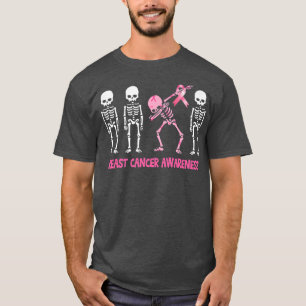 Dabbing Skeleton Pink Ribbon Breast Cancer Hallowe T-Shirt