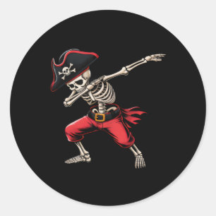 Dabbing Skeleton Pirate Boys Kids Funny Halloween  Classic Round Sticker