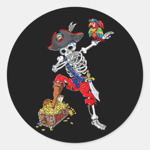 Dabbing Skeleton Pirate Classic Round Sticker