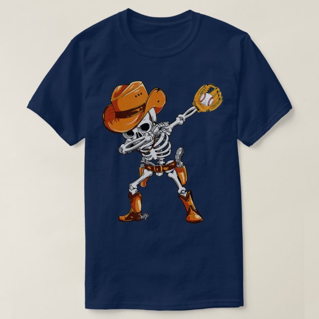 Dabbing Skeleton Pirate Halloween Baseball Player  T-Shirt (Design Front)