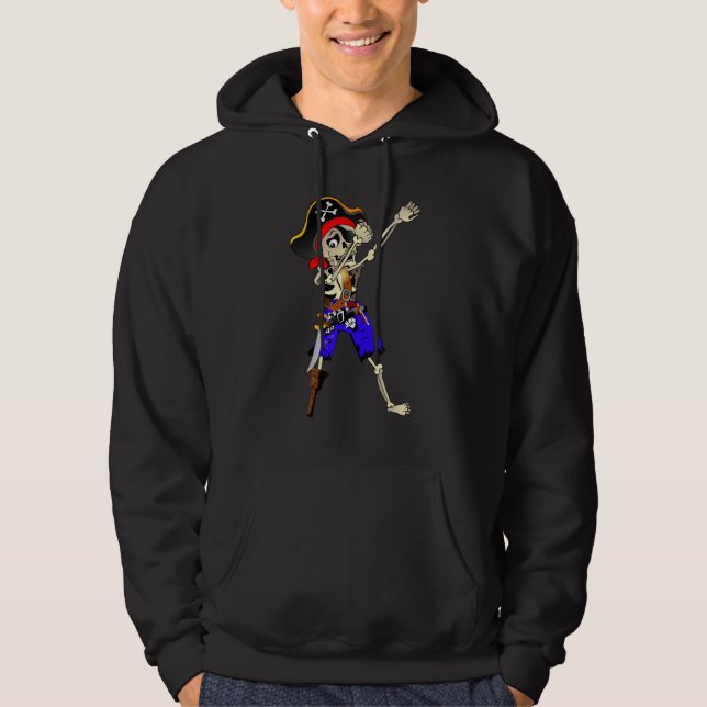 Dabbing Skeleton Pirate Halloween Kids Jolly Roger Hoodie (Front)