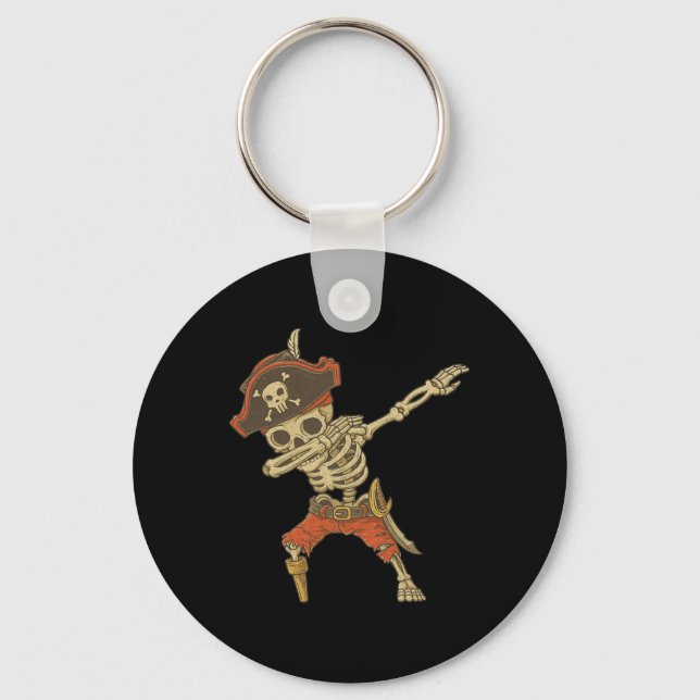 Dabbing Skeleton Pirate Halloween Kids Jolly Roger Key Ring (Front)
