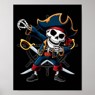 Dabbing Skeleton Pirate Halloween Kids Jolly Roger Poster