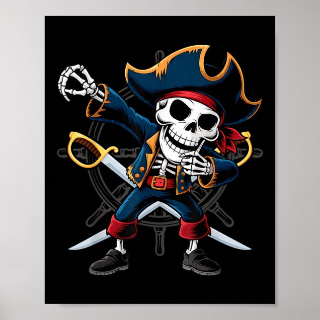 Dabbing Skeleton Pirate Halloween Kids Jolly Roger Poster (Front)
