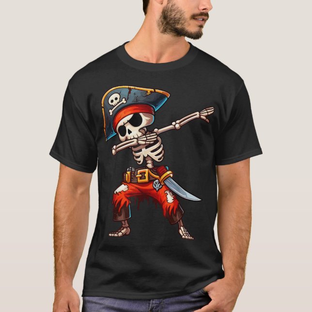  Dabbing Skeleton Pirate Halloween Kids Pirate  T-Shirt (Front)