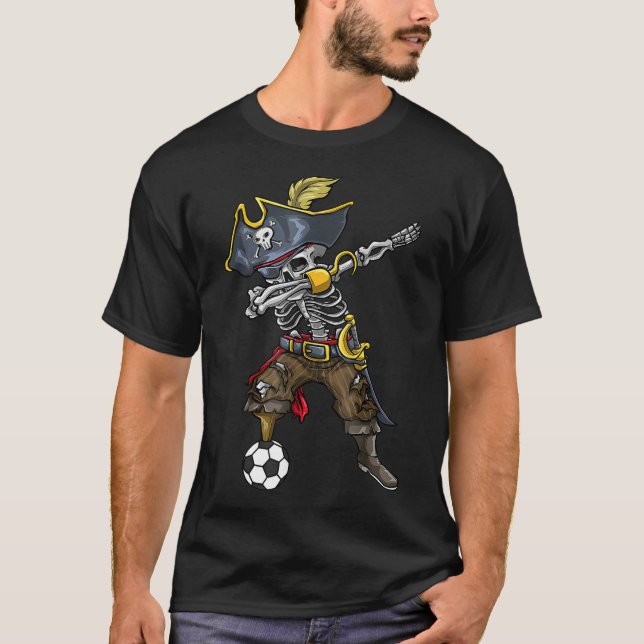 Dabbing Skeleton Pirate Soccer Lover Halloween  T-Shirt (Front)
