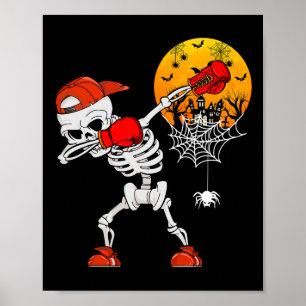 Dabbing Skeleton Playing Boxing Halloween Player C Poster