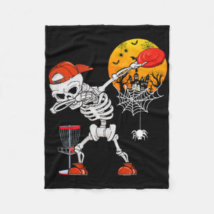 Dabbing Skeleton Playing Disc Golf Halloween Playe Fleece Blanket