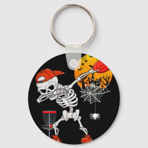 Dabbing Skeleton Playing Disc Golf Halloween Playe Key Ring