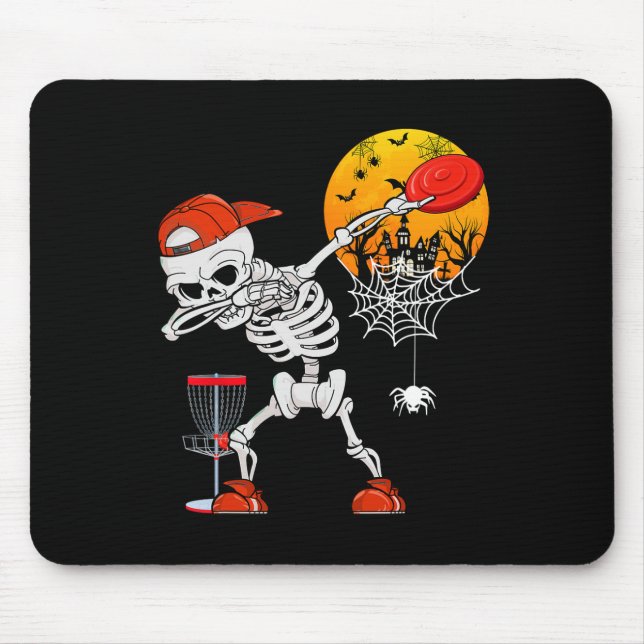 Dabbing Skeleton Playing Disc Golf Halloween Playe Mouse Mat (Front)