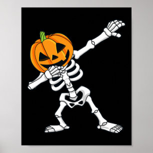 Dabbing Skeleton Pumpkin Head Fun Halloween Dab  Poster