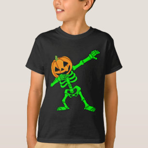 Dabbing Skeleton Pumpkin Head Halloween Dab   T-Shirt