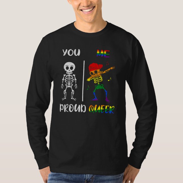 Dabbing Skeleton Rainbow Proud Queer Lgbt Pride Mo T-Shirt (Front)