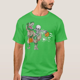 Dabbing Skeleton Riding Mummy Dinosaur Halloween P T-Shirt