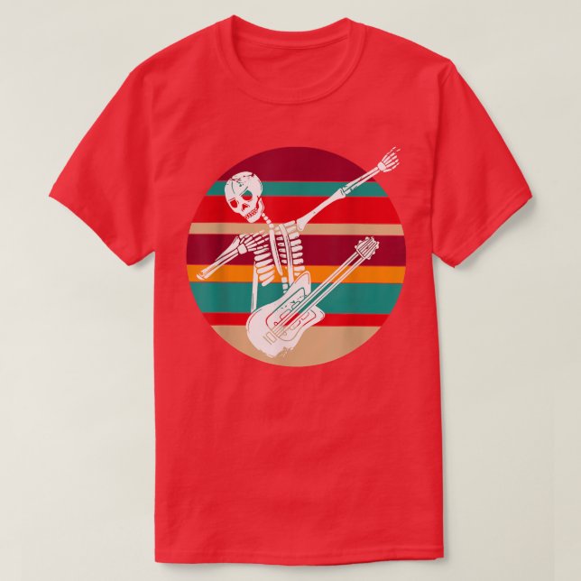 Dabbing Skeleton Rock & Roll Acoustic Guitar Music T-Shirt (Design Front)