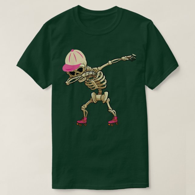 Dabbing Skeleton Roller Skates Roller Skating Inli T-Shirt (Design Front)