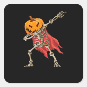 Dabbing Skeleton Scary Pumpkin Dab Halloween Square Sticker