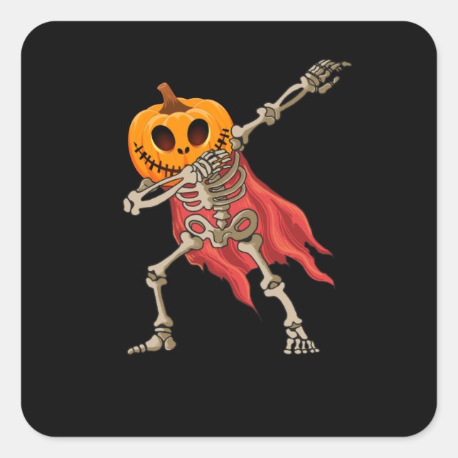 Dabbing Skeleton Scary Pumpkin Dab Halloween Square Sticker (Front)
