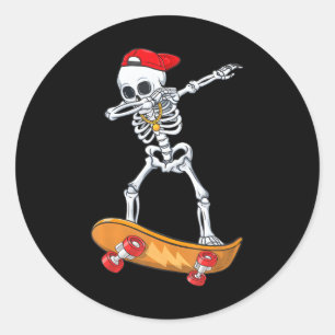 Dabbing Skeleton Skateboarding funny Skater Classic Round Sticker