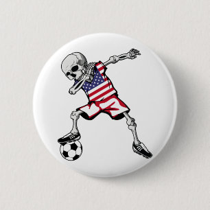 Dabbing Skeleton Soccer Halloween United States 6 Cm Round Badge