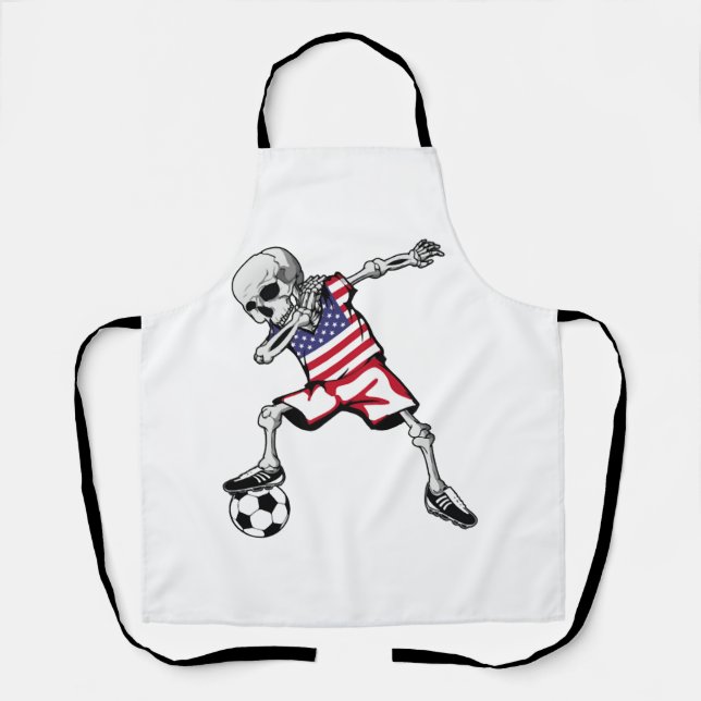 Dabbing Skeleton Soccer Halloween United States Apron (Front)