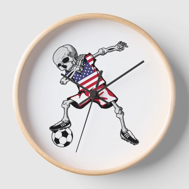 Dabbing Skeleton Soccer Halloween United States Clock (Front)