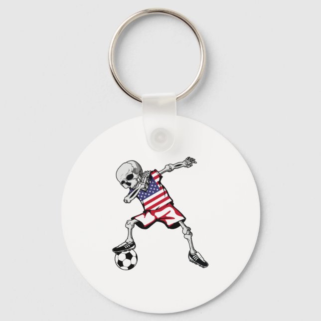 Dabbing Skeleton Soccer Halloween United States Key Ring (Front)